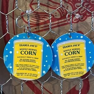 Trader Joe’s earrings circle canned corn recycled gift card